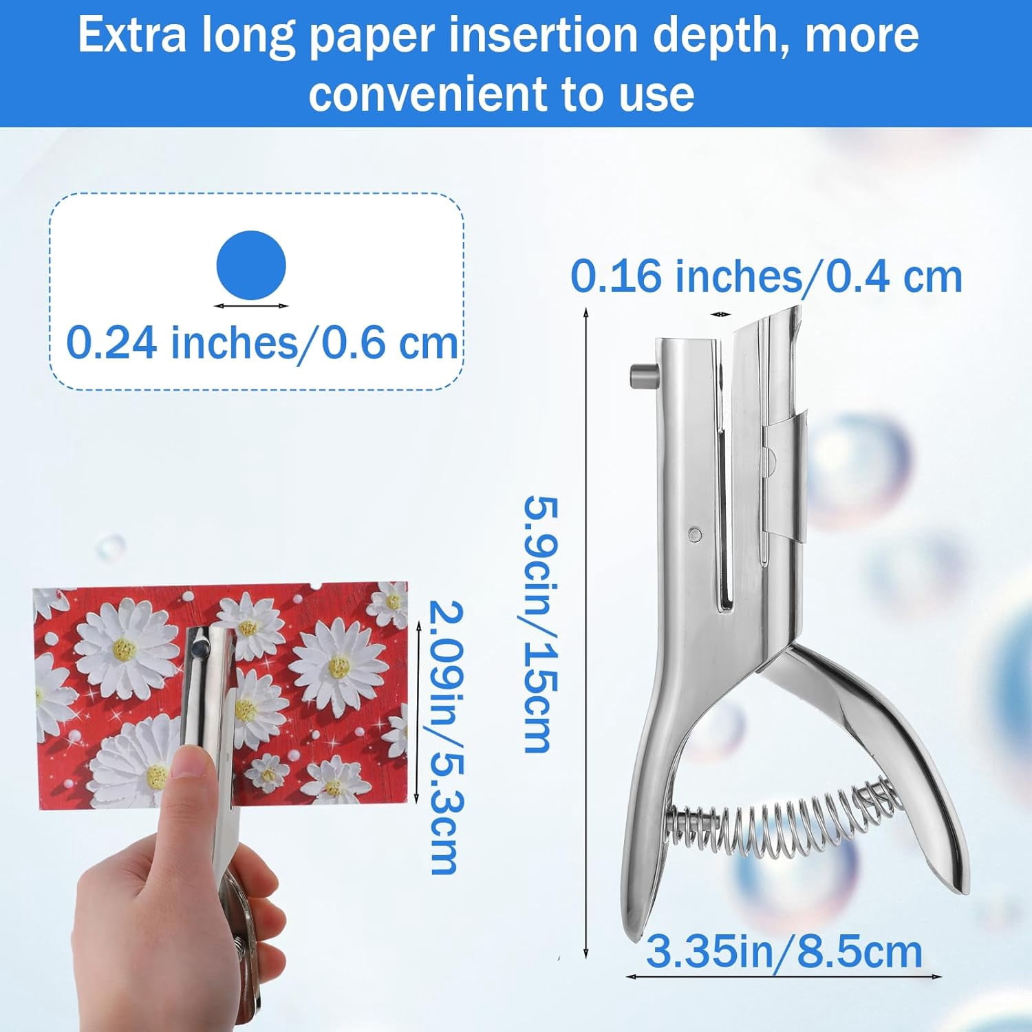 ABPETE 2 Inch Single Hole Punch, Heavy Duty Zinc Alloy 1/4 Inch Hole Puncher, Portable Hand Long Paper Hole Punch for Scrapbook ID Cards Plastic Cardboard