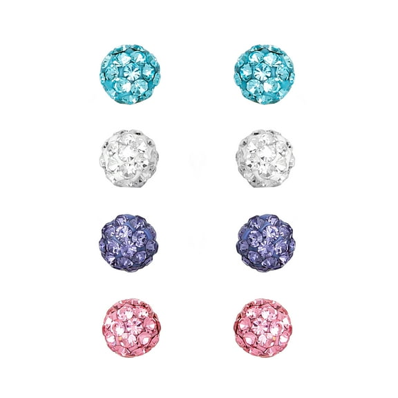 Brilliance Fine Women's Sterling Silver Multi Crystal Ball 4-Piece Earring Set