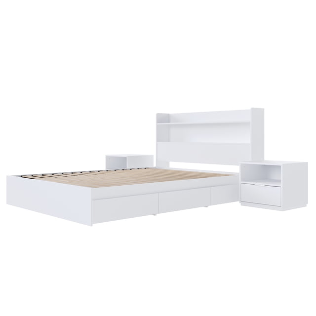 Nexera Harper 4-Piece Reversible Storage Bedroom Set, White, Double