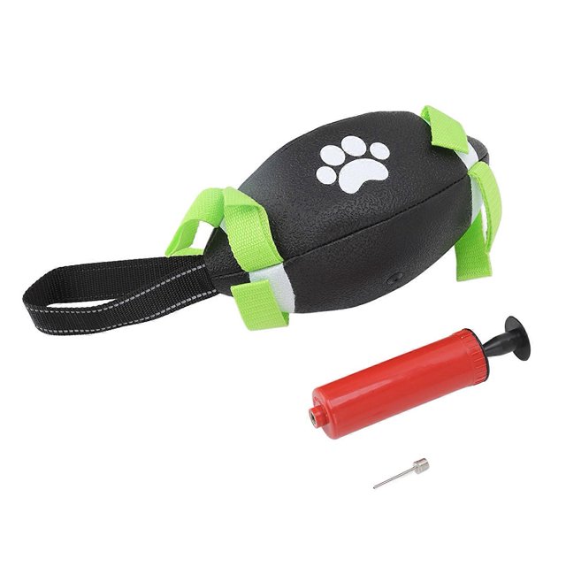 Pet Football Toy Bite Resistant Inflatable Interactive Chewing Dog Soccer Ball for Puppy Indoor Outdoor Black White 22x11cm