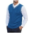 thumbnail image 2 of JTieacloth Casual Pullover Sweater Male Knitted Vest Vest V Neck Sleeveless Padded Sweater Vest(Blue), 2 of 5