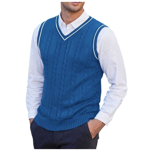 YMNXA Mens Sweaters Vest Sleeveless V Neck Solid Color Knitted Comfortable Slim Fit Top For Casual Daily Wear Blue L