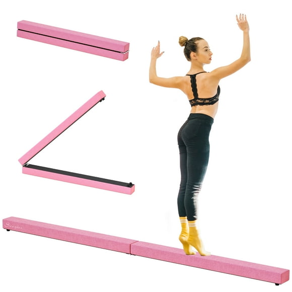 Soozier Poutre d'Équilibre Pliable de 7 Pi, Poutre de Gymnastique avec Surface en Suède, Rose