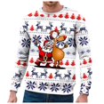 thumbnail image 1 of Chandail à Capuche Sans Capuche pour Hommes Hiver Chaud Col Rond Chandail Imprimé Flocon de Neige Père Noël Décontracté Confortable Doux, 1 of 3