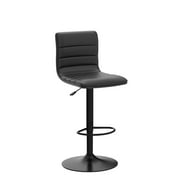 Bar Stools Set of 2, 360° Swivel Modern Square Bar Stool with Back, PU Leather Adjustable Height BarStools for Kitchen Dining Cafe, Black