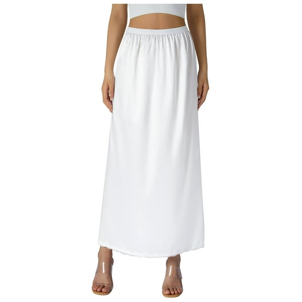 Enagua corta de satén suave para mujer - Faldón largo con cintura elástica, color liso, perfecto para vestidos de novia