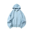 thumbnail image 2 of Wuxian Men Retro Streetwear Jacket Fuzzy Hoodie Soft Lined Zipper Up Solid Color Long Sleeve Sweatshirt Comfortable Casual Fit Cozy Stylish Outwear,Light Blue,XXL, 2 of 4
