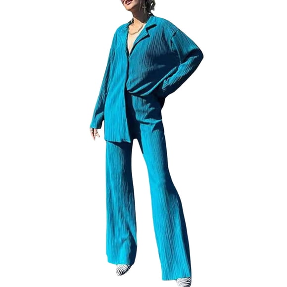SAYOO Traje de dos piezas para mujeres, camisa de botón de manga larga + traje de pantalones SAYOO moda