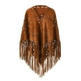 thumbnail image 1 of Women's Suede Fringed Open Cape Poncho Scarf - Punch Pattern, Polyester, One Size - 190cm Length, 1 of 3