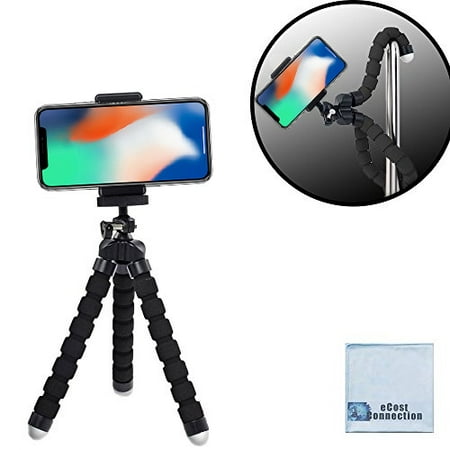 Acuvar 6.5" inch Flexible Tripod With Universal Mount for All iPhones, Samsung Phones and Many More & an eCostConnection Microfiber Cloth
