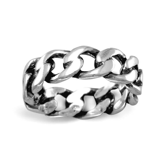Oxidized 925 Sterling Silver Curb Chain Ring 6mm Wide Size 11 Ring for Women and Men