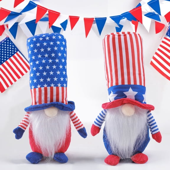 2Pcs 4th of July Patriotic Gnomes Decorations - Mr & Mrs Handmade Swedish Tomte Gnomes Ornaments for Patriotic Party Table Decor- Fourth of July Party Home Mantle Fireplace Decor
