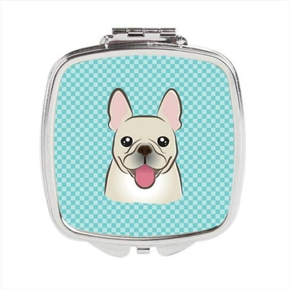 Carolines Treasures  Checkerboard Blue French Bulldog Compact Mirror - Silvertone Metal - 2.75 x 3 x .3 In.