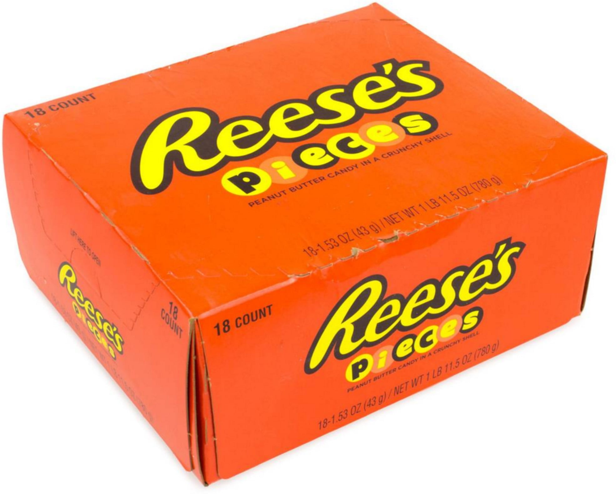 Reese's Pieces, Peanut Butter Candy In A Crunchy Shell 1.53 oz, 18 ea