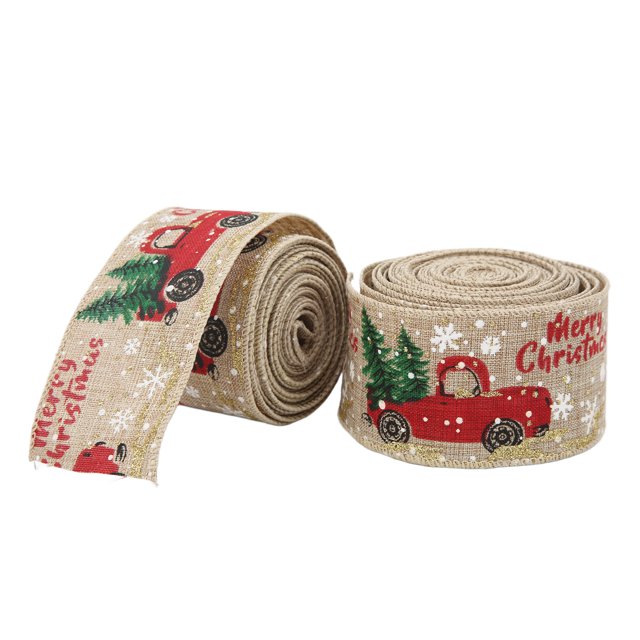 Wrapping Ribbon, Christmas Ribbons Printing Retro Vivid Environmentally Friendly For Christmas Decoration Red,Hemp,Gray