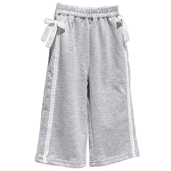 Mercatoo Girls Baggy Sweatpants Spring Wide Leg Lace Trim Bow Elastic Waist Athletic Pants Fall Casual Warm Cute Trousers