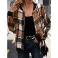 thumbnail image 3 of Chaquetas de Mujer Informales con Cremallera, de Franela A Cuadros, Larga, Holgadas, Ideales para Otoño. Marrón XL, 3 of 6