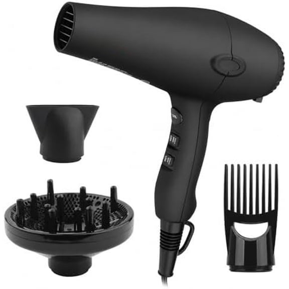 1875w Professional Tourmaline Hair Dryer, Salon Hair Blow Dryer | Negative Ionic, DC Light Weight, Low Noise Hair Dryers with Diffuser & Concentrator & Comb for Salon