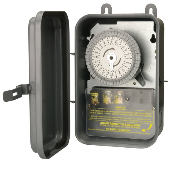 Interruptor horario mecánico Woods 59101RWD para exteriores, 24 horas, 120 V