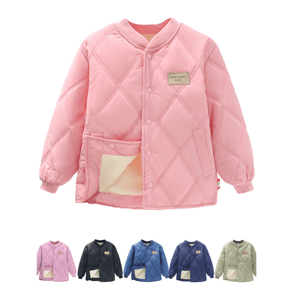 Puffer Cotton Jacket for Kids Solid Color Long Sleeve Button Down Jackets Casual Cute Sports Warm Clothes with Pockets