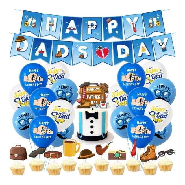 父亲节主题拉旗气球蛋糕插牌套装 爸爸节日主题派对装饰用品 款一父亲节 一套拉旗一套蛋糕插 18 球( 6 白 6 浅蓝 6 深蓝)