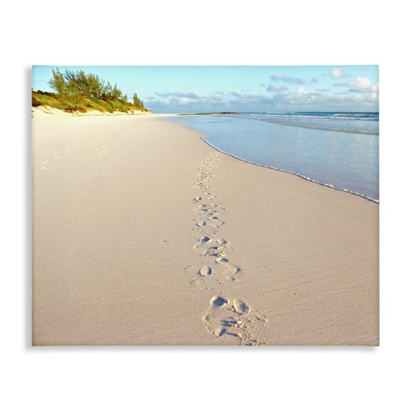 Stupell Industries Tropical Sandy Footprints Across Beach Coastline Cloudy Nautical Horizon Canvas Art, 20 x 16, by Jairo Rodriguez