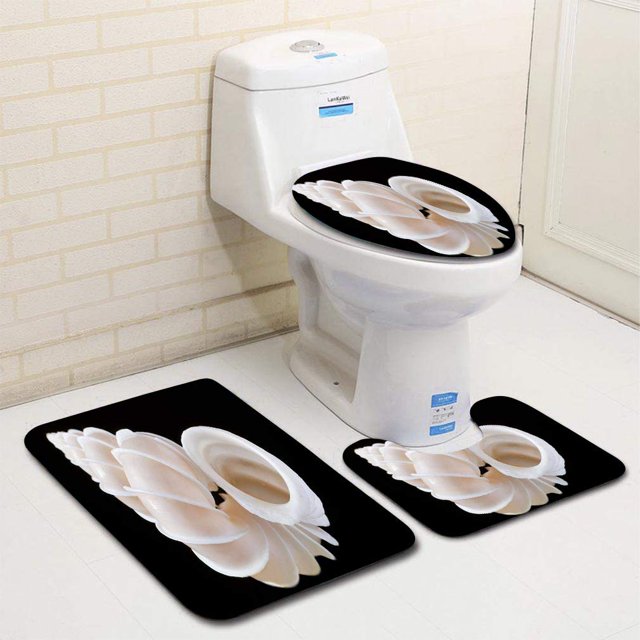 ABPHQTO Shell aislado sobre fondo Juego de alfombras de baño de 3 piezas Alfombra de baño Alfombra de contorno y tapa de inodoro