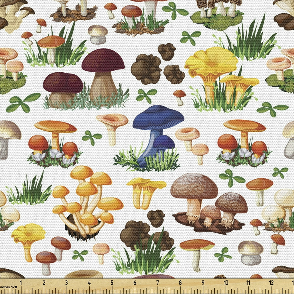 Mushroom Fabric by the Yard Pattern Types of Mushrooms Wild Species