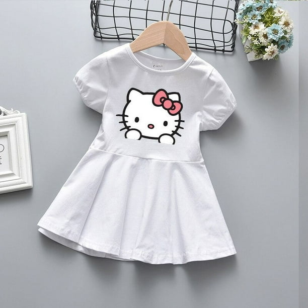Hello Kitty-vestido con estampado de dibujos animados para niñas, Falda plisada de princesa, informal, sencilla, ropa para niños