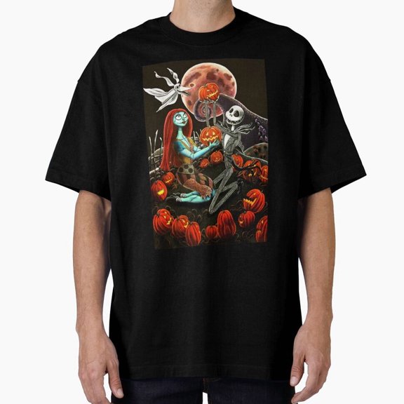 Jack and Sally Pumpkin Patch Terror Before Christmas Graphic H4961 T-Shirt, for Men and Women, Up to Size 5XL