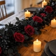 thumbnail image 6 of Halloween Black Rose Garland 78.7 In Gothic Artificial Vine with Red Roses and Berries Spooky Season Mantel Door Decor for Home Party, 6 of 7