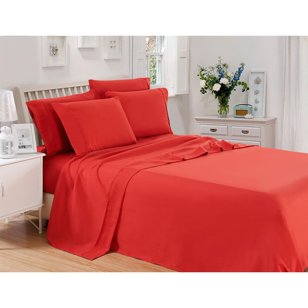 Plain Microfiber Bed Sheet Set (Burgundy,Full) Deep Pocket Bed Sheet