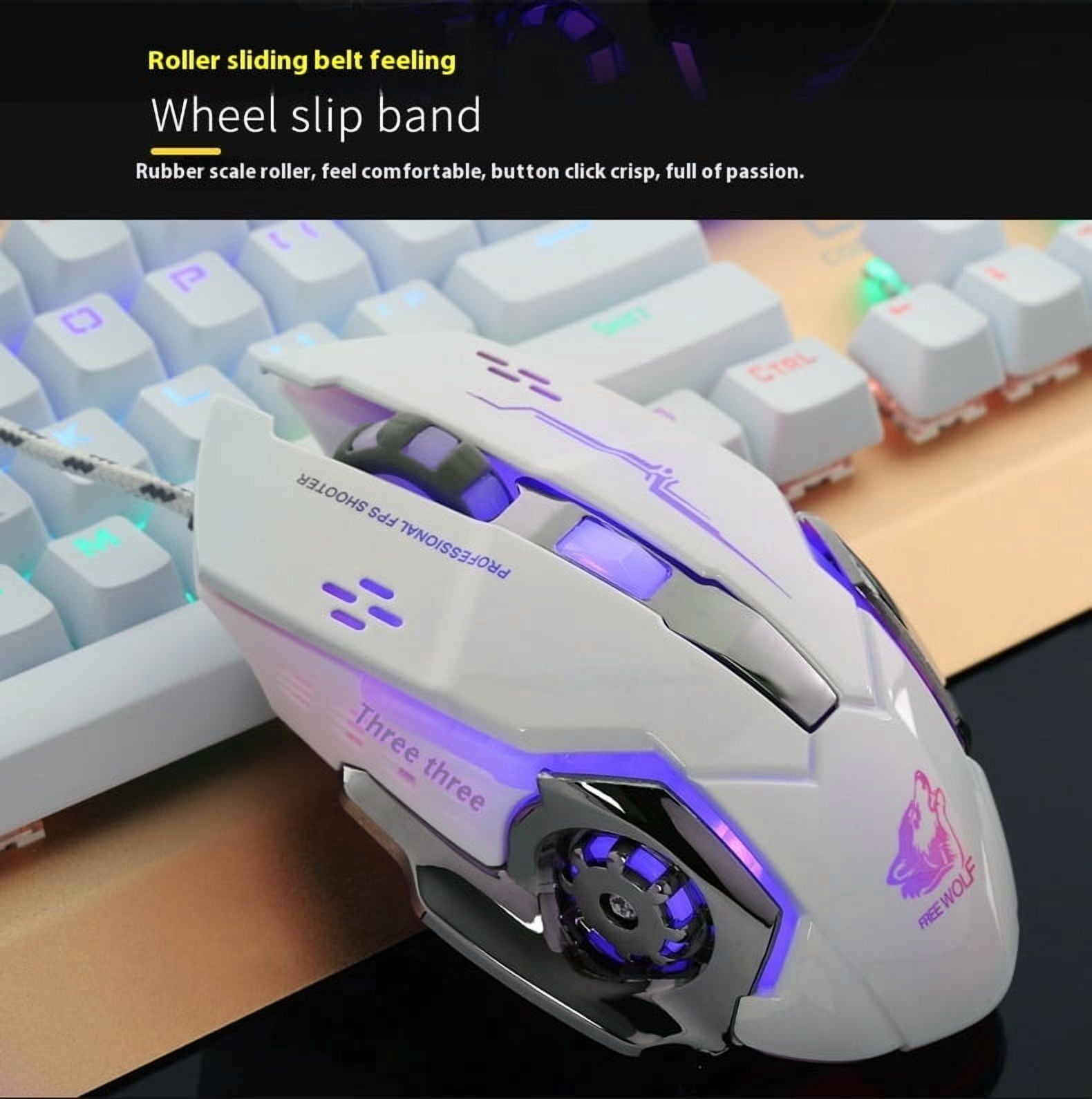Free Wolf V5 Mechanical Mouse Wired Gaming Mouse Luminous Office Computer Gaming Mouse Supports Optoelectronics Gift