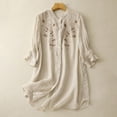 thumbnail image 2 of Jxximdong Button Down Shirts for Women, Women's Cotton New Oriental Loose Embroidered Tops Summer Mid Length 3/4 Sleeve Shirt, Beige Women's Blouses, 2 of 9