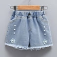 thumbnail image 2 of tarylea Girls Denim Shorts Elastic Waisted Jeans Shorts Bowknot Frayed Hem Pull on Summer Shorts, 2 of 9