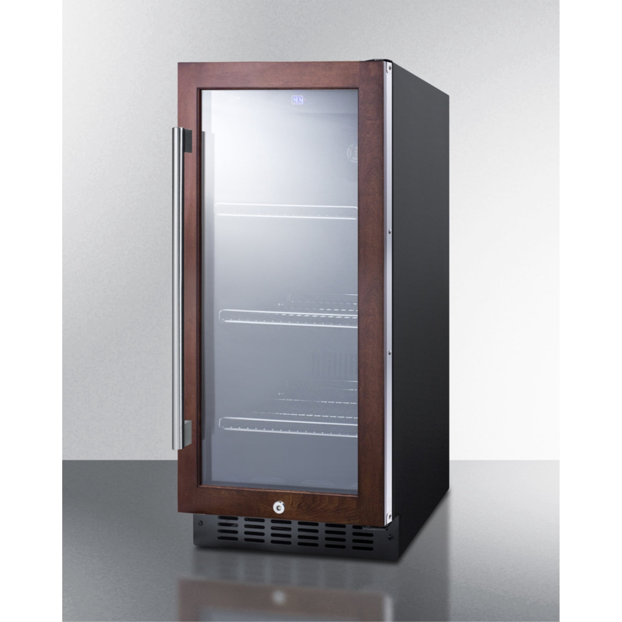 15" wide built-in undercounter glass door beverage cooler with panel-ready door trim