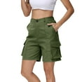 thumbnail image 5 of Women's Knee-Length Cargo Bermuda Shorts Functional Pockets with Elastic Waist, Durable Cotton Blend Utility Shorts for Hiking,Army Green L, 5 of 5