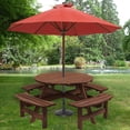 thumbnail image 3 of 8-Person Circular Outdoor Wooden Picnic Table for Patio, Backyard, Garden, DIY w/ 4 Built-in Benches and Umbrella Hole, 2220lb Capacity, Brown, 3 of 7