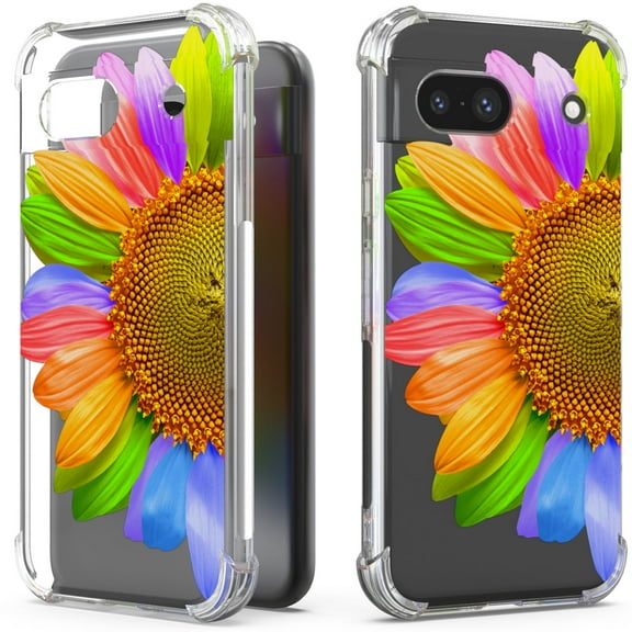 CoverON Phone Design For Google Pixel 8a Case, Clear Flexible Soft Rubber Slim TPU Cover, SunFlower