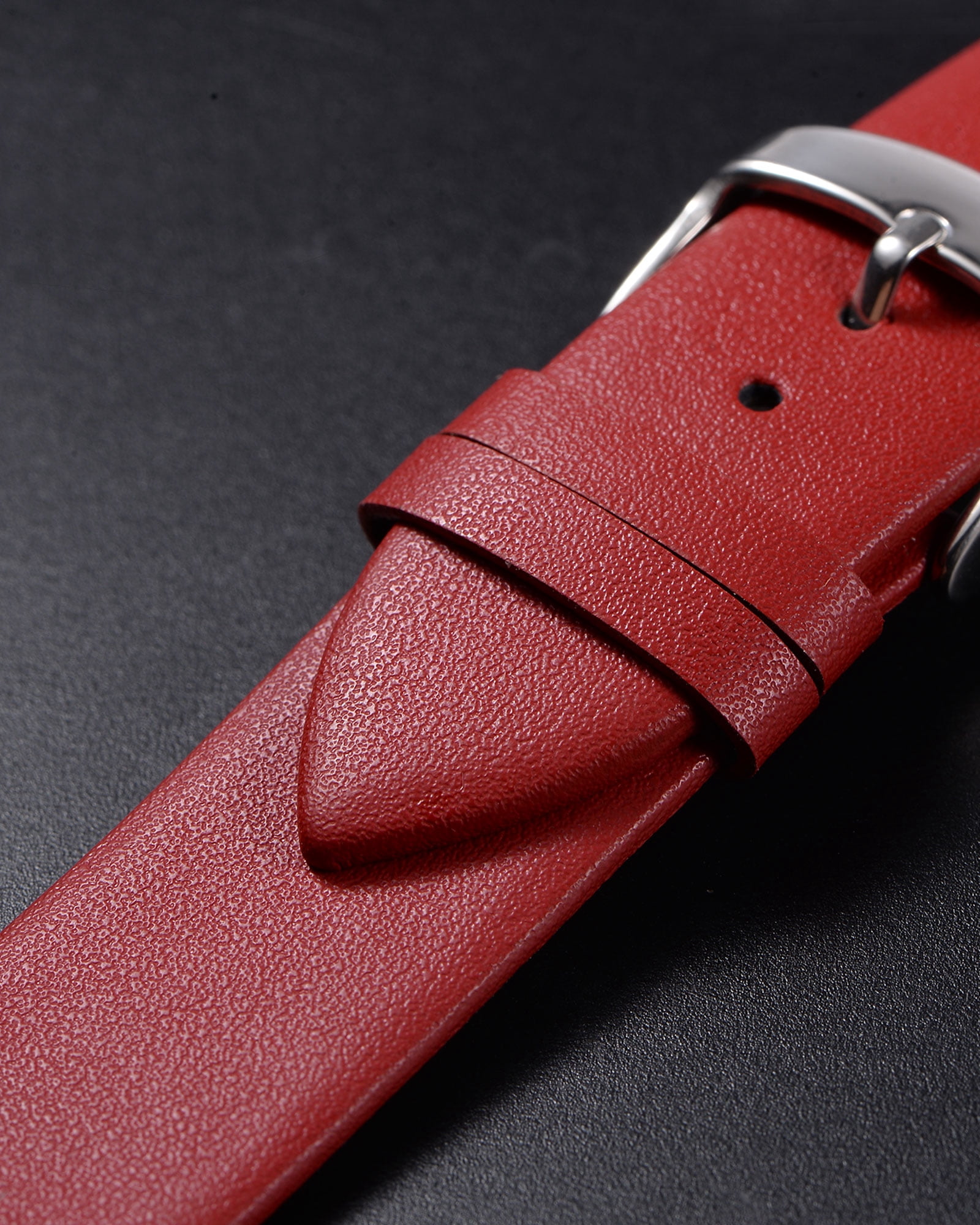 Unique Bargains Multi-sizes Genuine Leather Band Flat Thin Elegant Leather Watch Strap  18mm Red Band with Silver Buckle