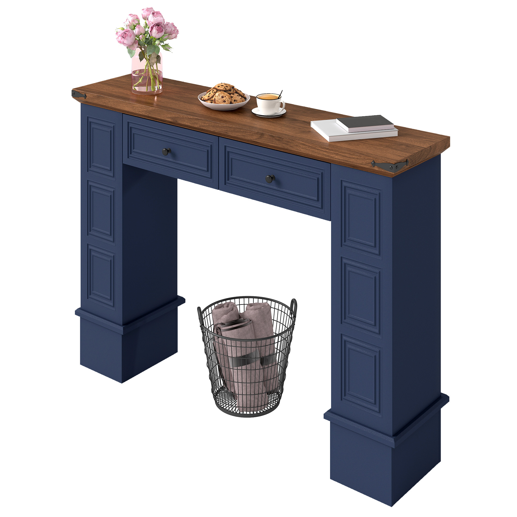Uforic Console Table with Storage Drawers, Sofa Table for Living Room Entryway, Blue