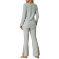 thumbnail image 3 of INSPIRE CHIC Women's Ribbed Knit Lounge Set Long Sleeves Top and Pants Pajama Sets Two Piece Matching Set S Gray, 3 of 6
