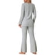 thumbnail image 3 of Conjunto de lounge de punto acanalado para mujer INSPIRE CHIC, con top de mangas largas y pantalones, conjunto de pijama de dos piezas a juego en gris, 3 of 6