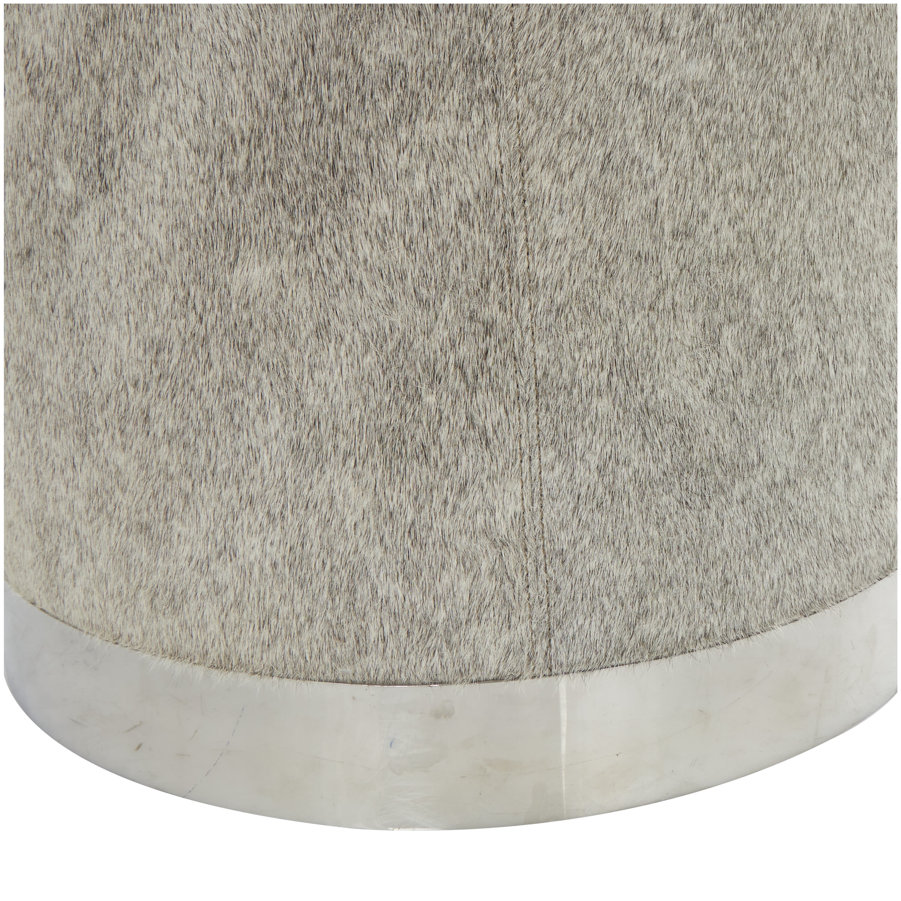 DecMode Leather Patchwork Stool with Silver Metal Base, Gray