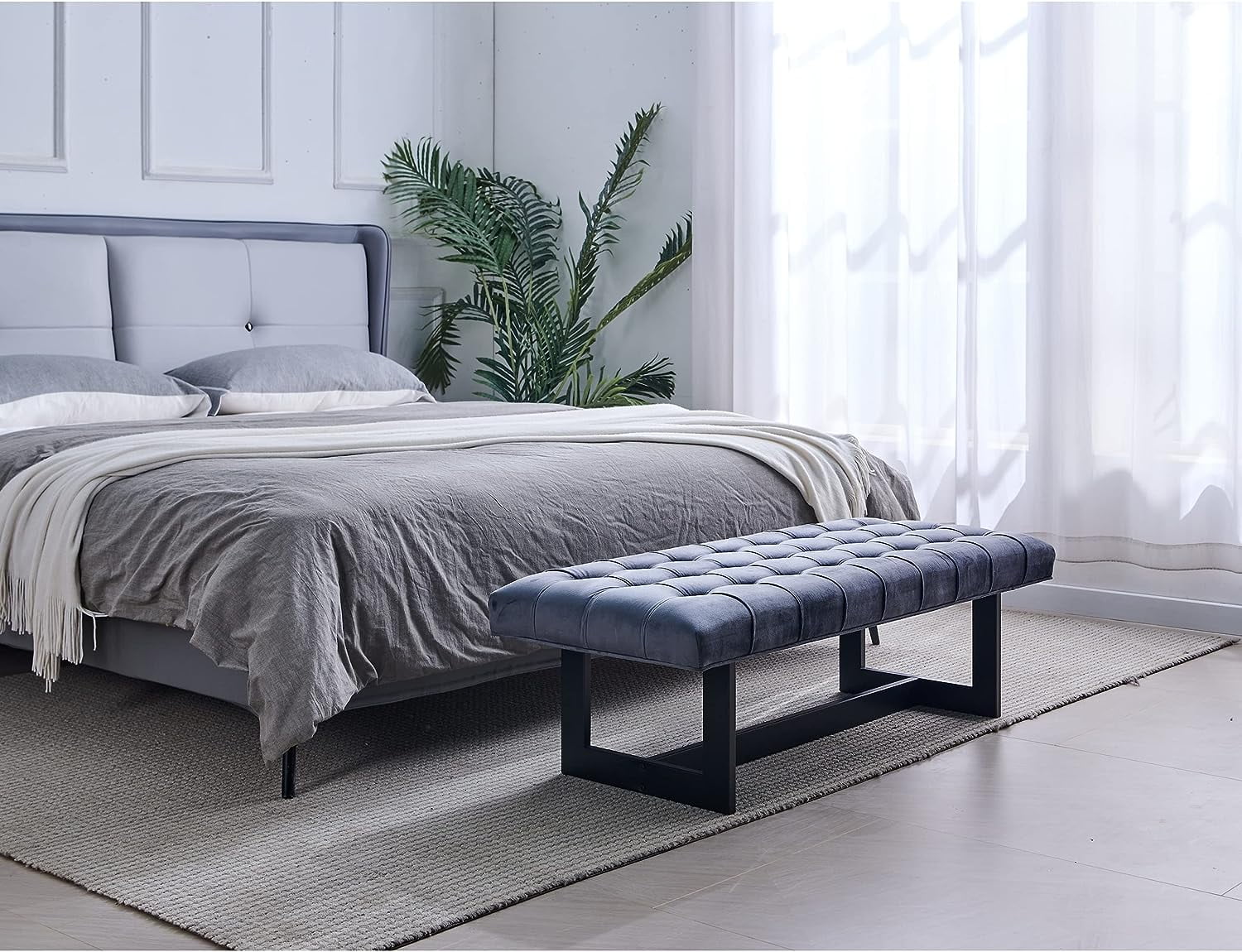 Nathaniel Home 48'' Button-Tufted Accent Bench, Dark Gray