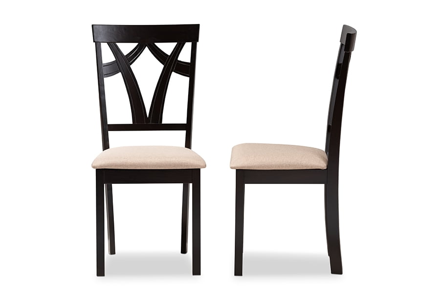 Baxton Studio Sylvia Modern and Contemporary Sand Fabric Upholstered and Espresso Brown Finished Dining Chair Set