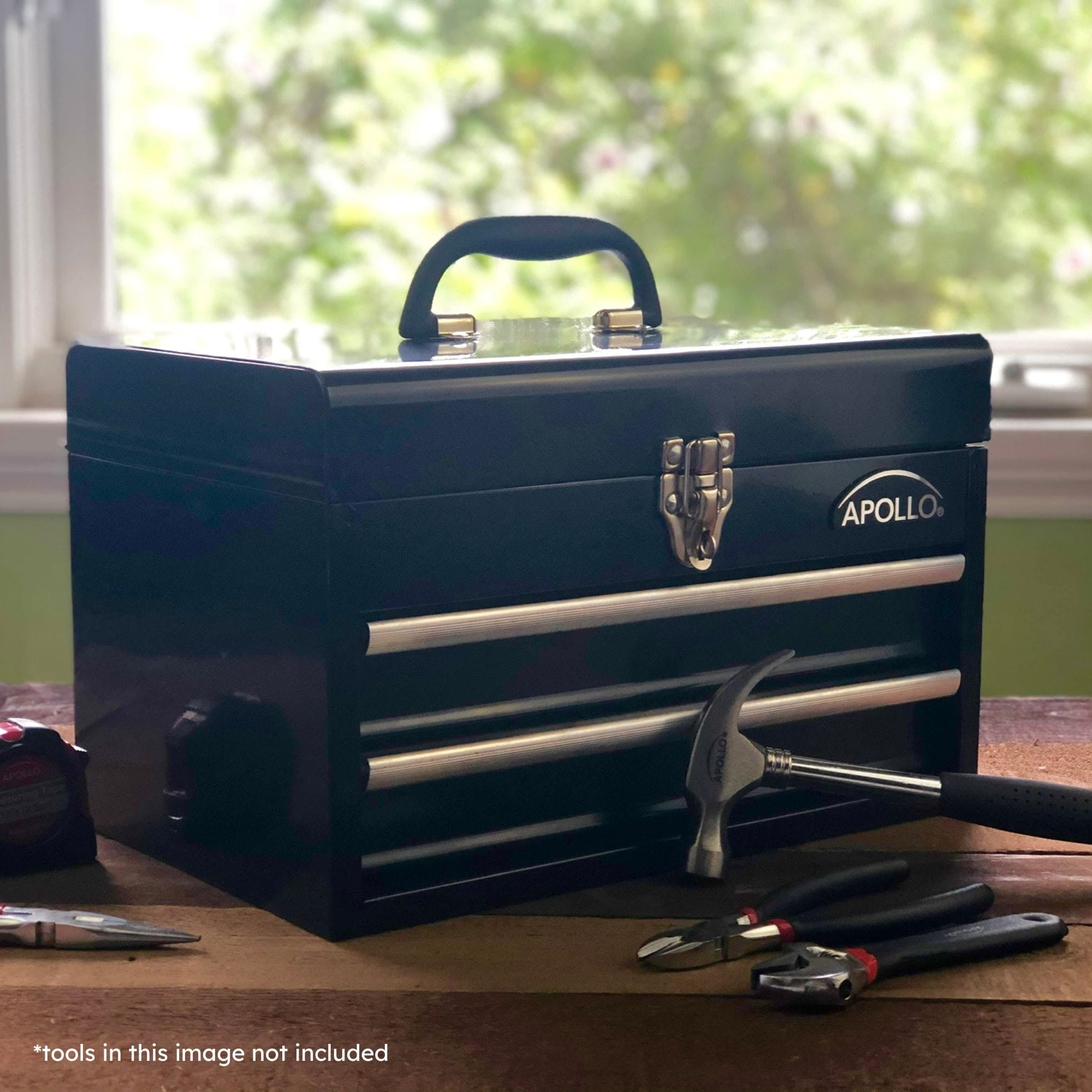 Apollo Tools Black Steel Tool Chest with 2 Drawers and Ample Top Compartment -- DT5010