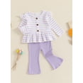 thumbnail image 3 of FEORJGP Little Girls 2Pcs Casual Pants Set 6M 12M 18M 2T 3T 4T Toddler Baby Long Sleeve Pullovers Stripes/Dots/Plaid T-Shirt Crew Neck Tops with SolidCute Comfy Daily Outfits for Spring Fall, 3 of 8