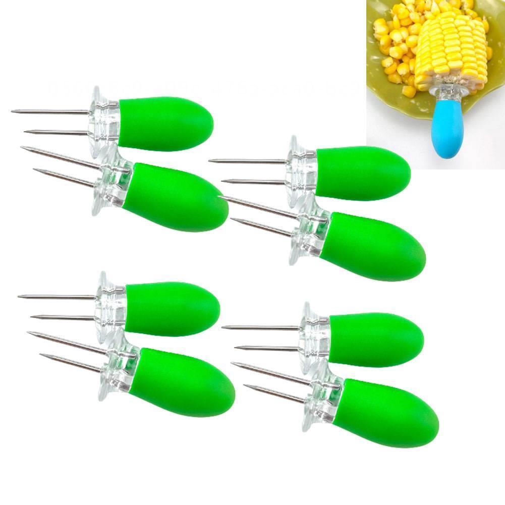 8 Pieces Stainless Steel Corn Cob Holder Fruit Fork Kitchen Tool