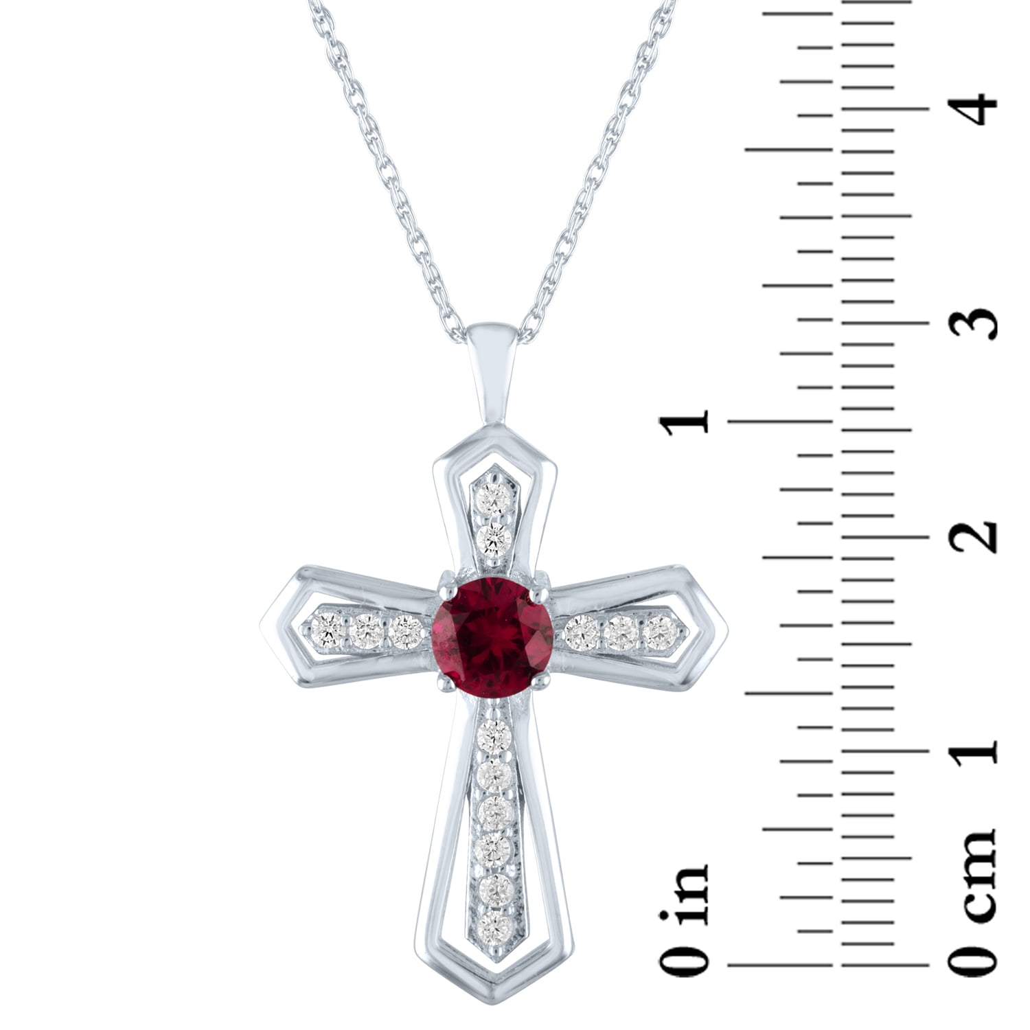 Brilliance Simulated Ruby and CZ Sterling Silver Cross Pendant, 18"